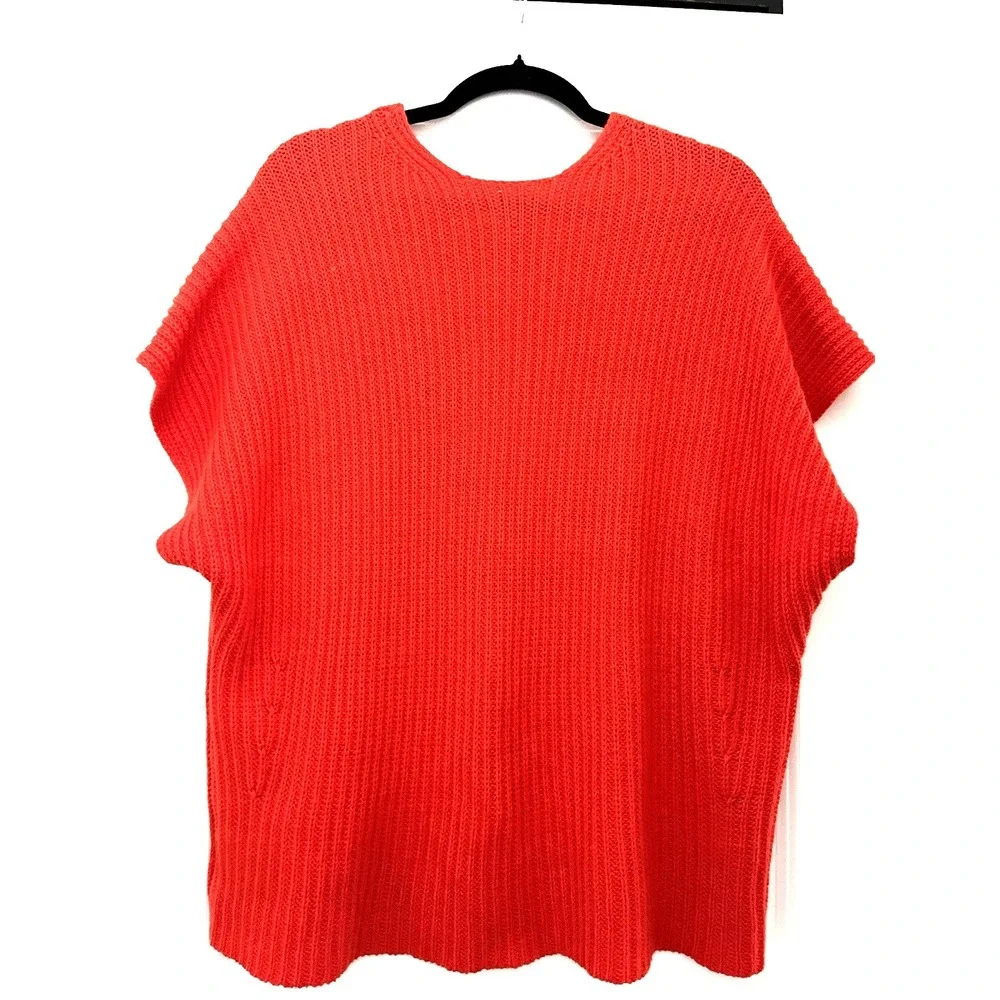 Cabi Orange Red Cotton Blend Chunky Knit Sweater Vest Size M Sleeveless V-Neck O
